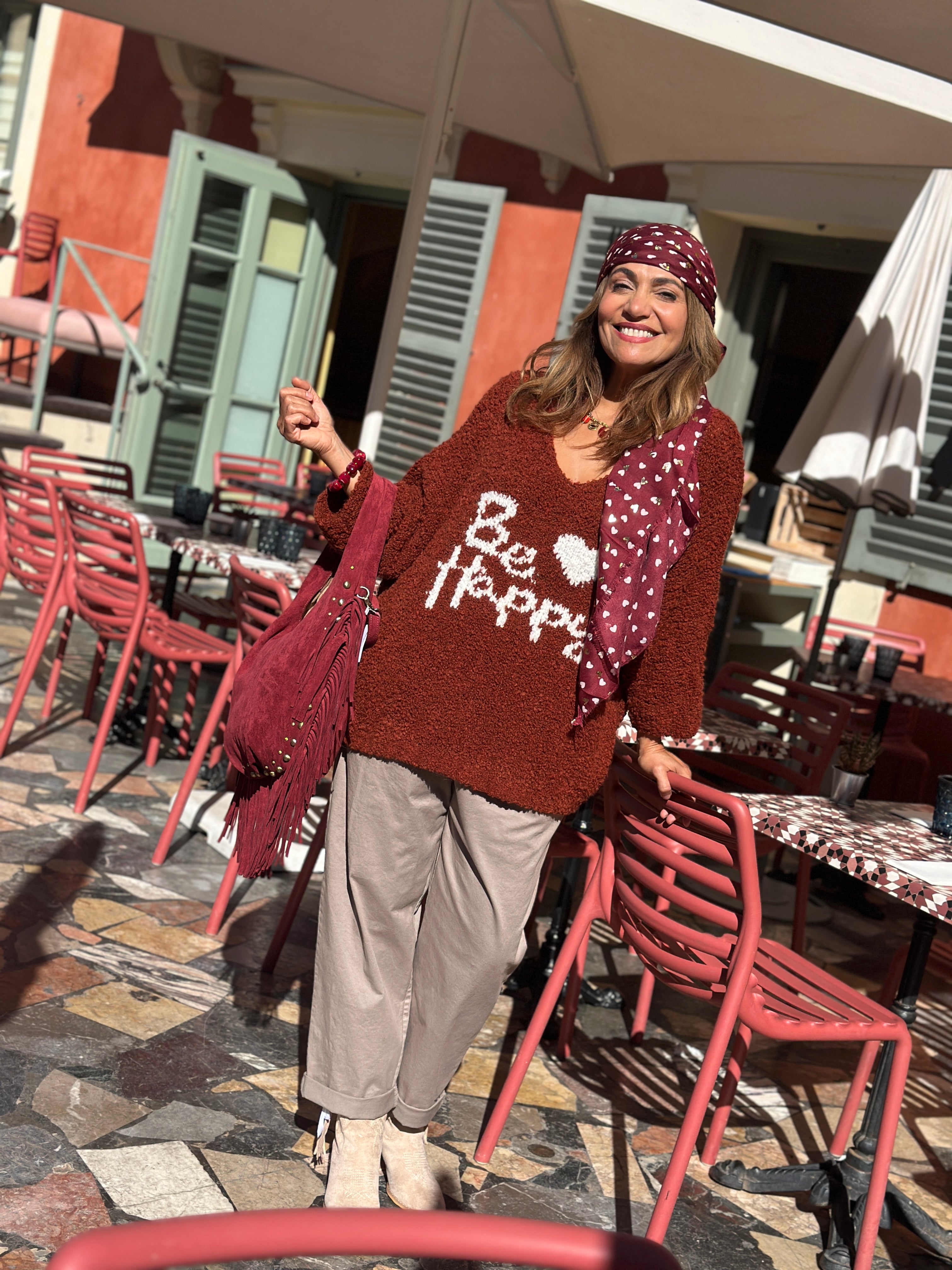 Pull rouille BE HAPPY