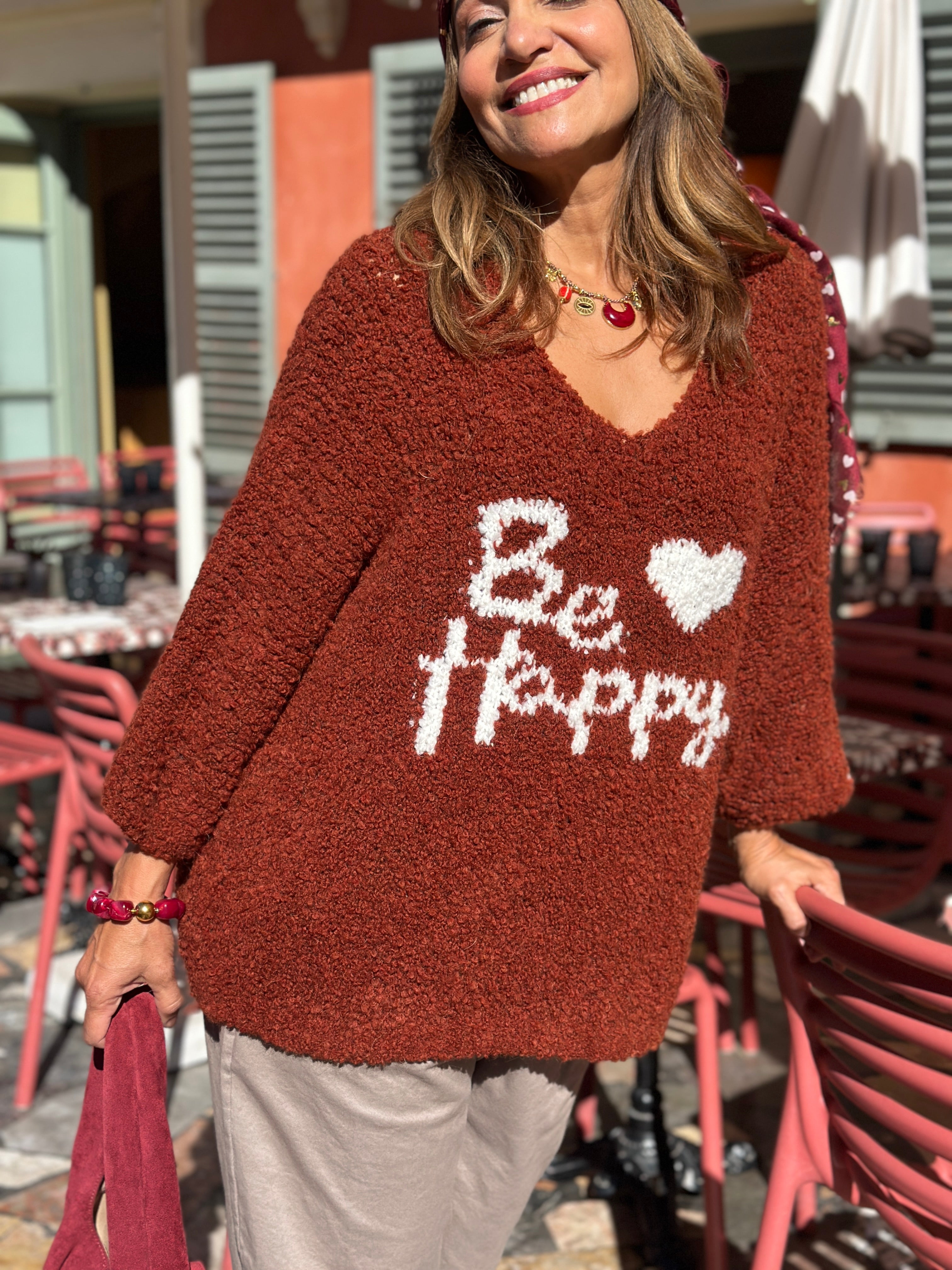 Pull rouille BE HAPPY