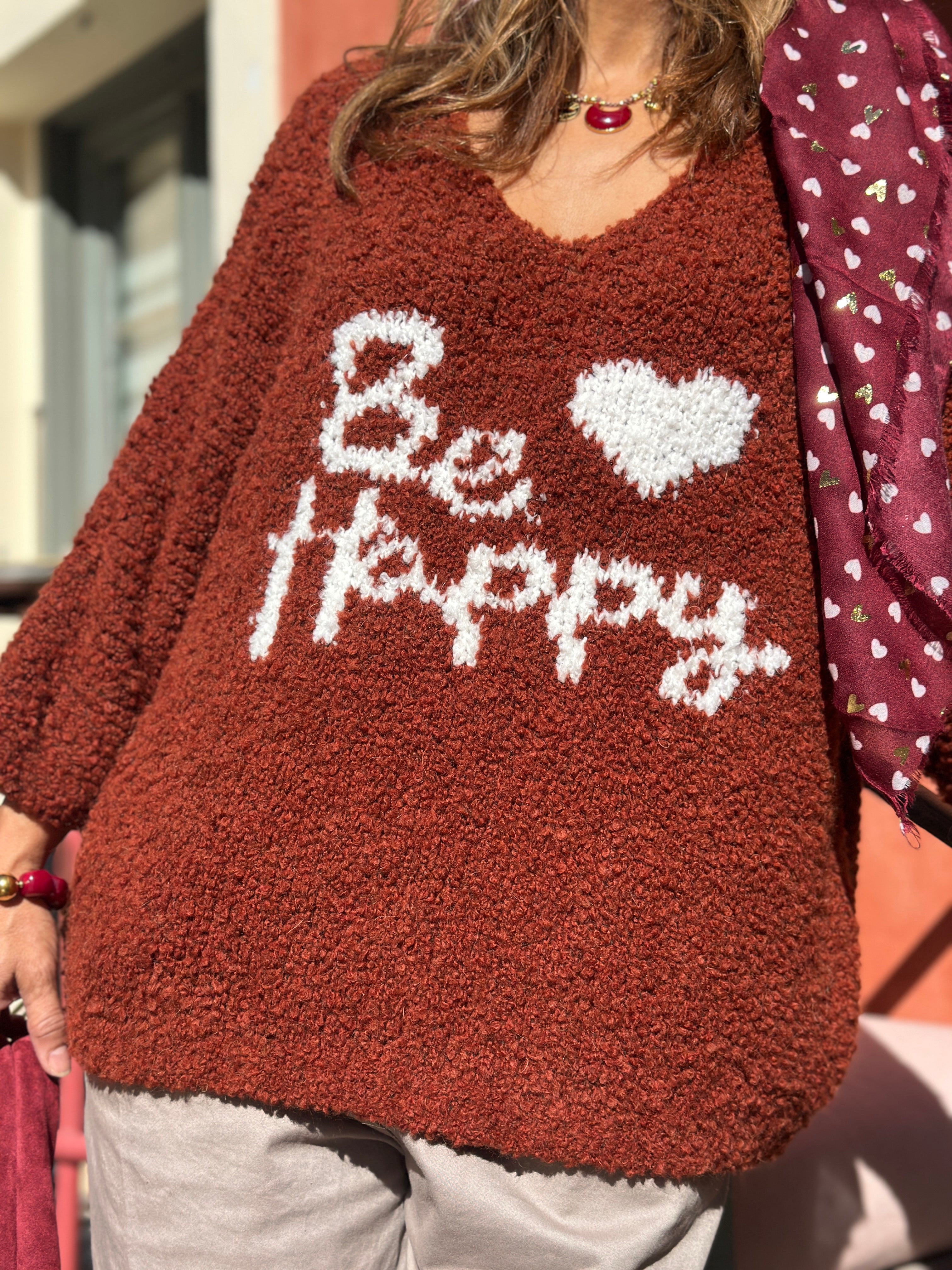 Pull rouille BE HAPPY