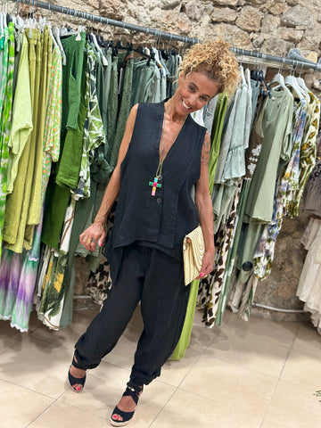 Pantalon lin noir KEY