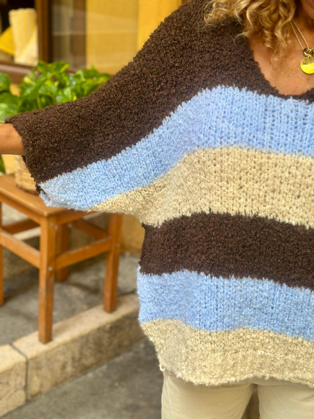 Pull marron/bleu LORA