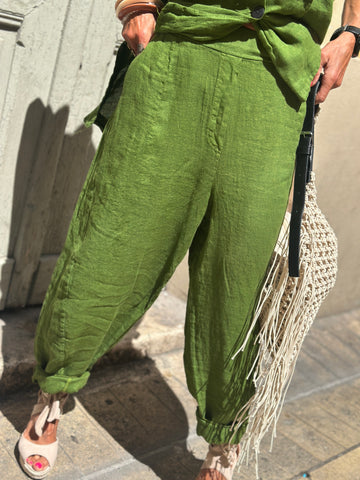 Pantalon lin vert KEY