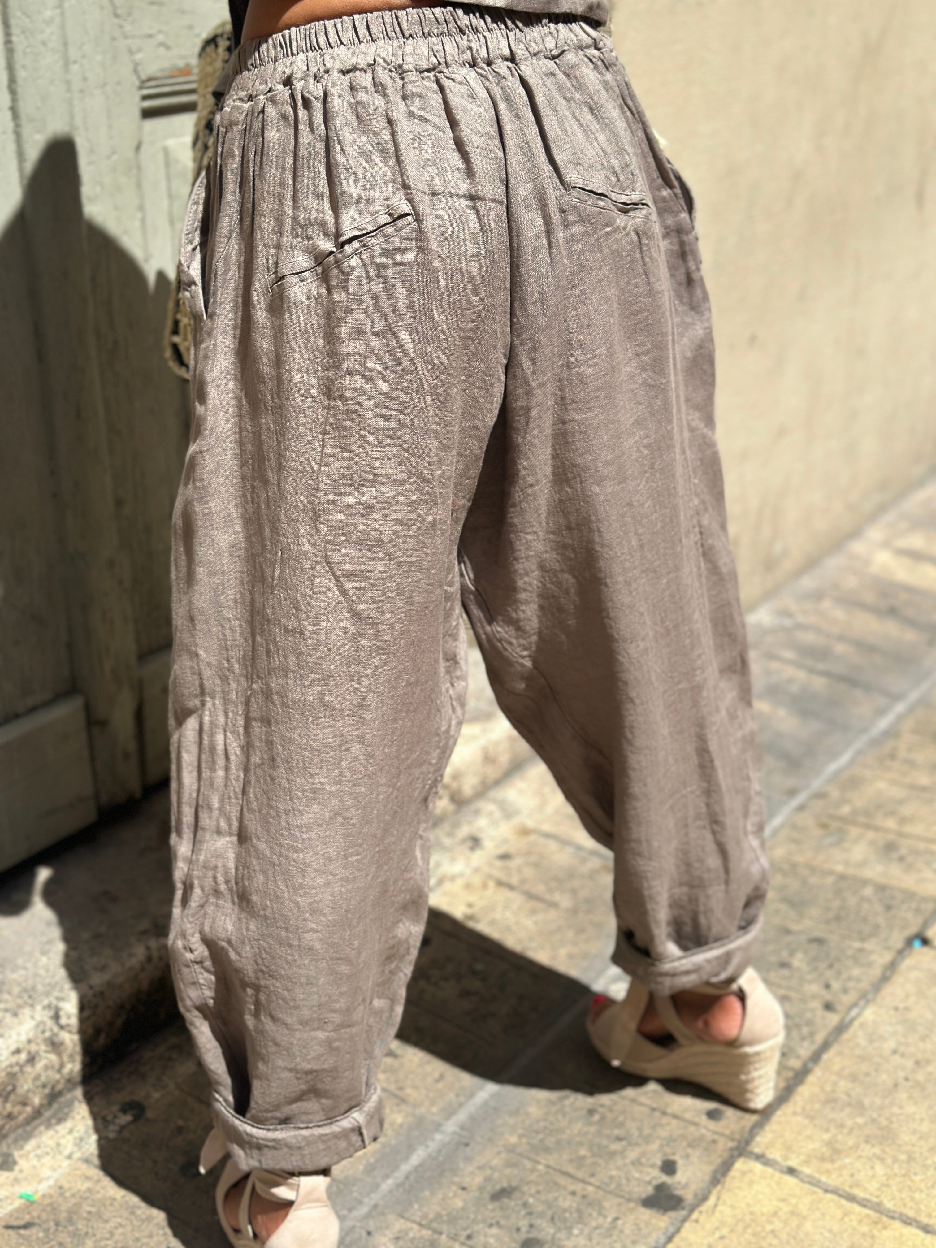 Pantalon lin taupe KEY