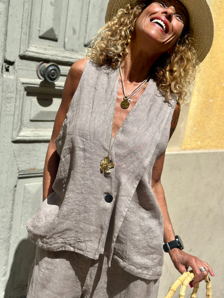 Gilet lin taupe LIA