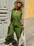 Gilet lin vert LIA