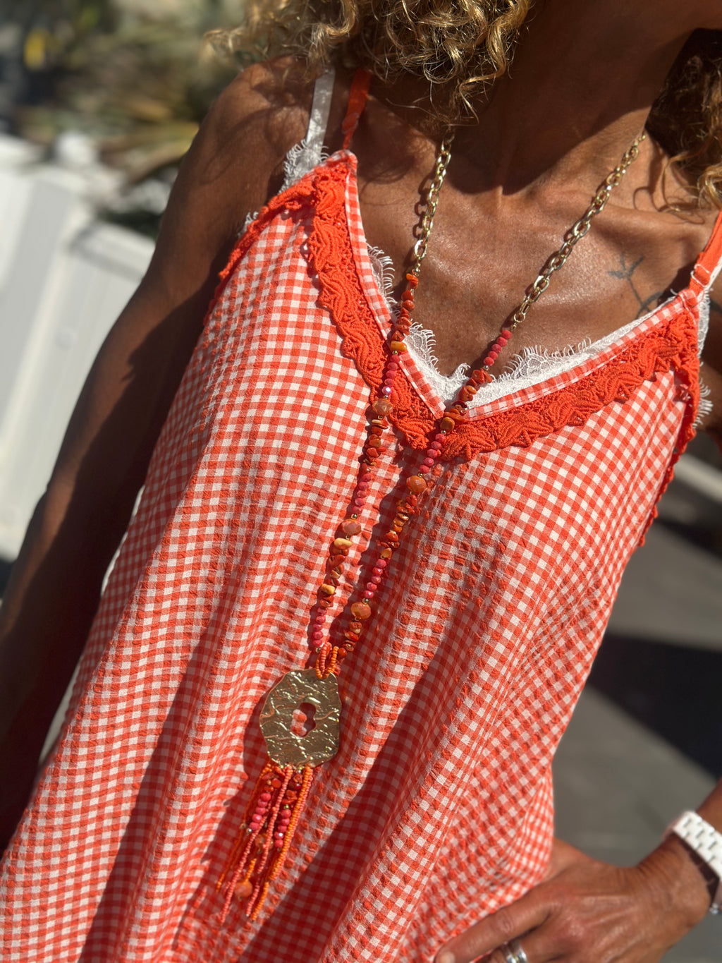 Sautoir orange PERLES