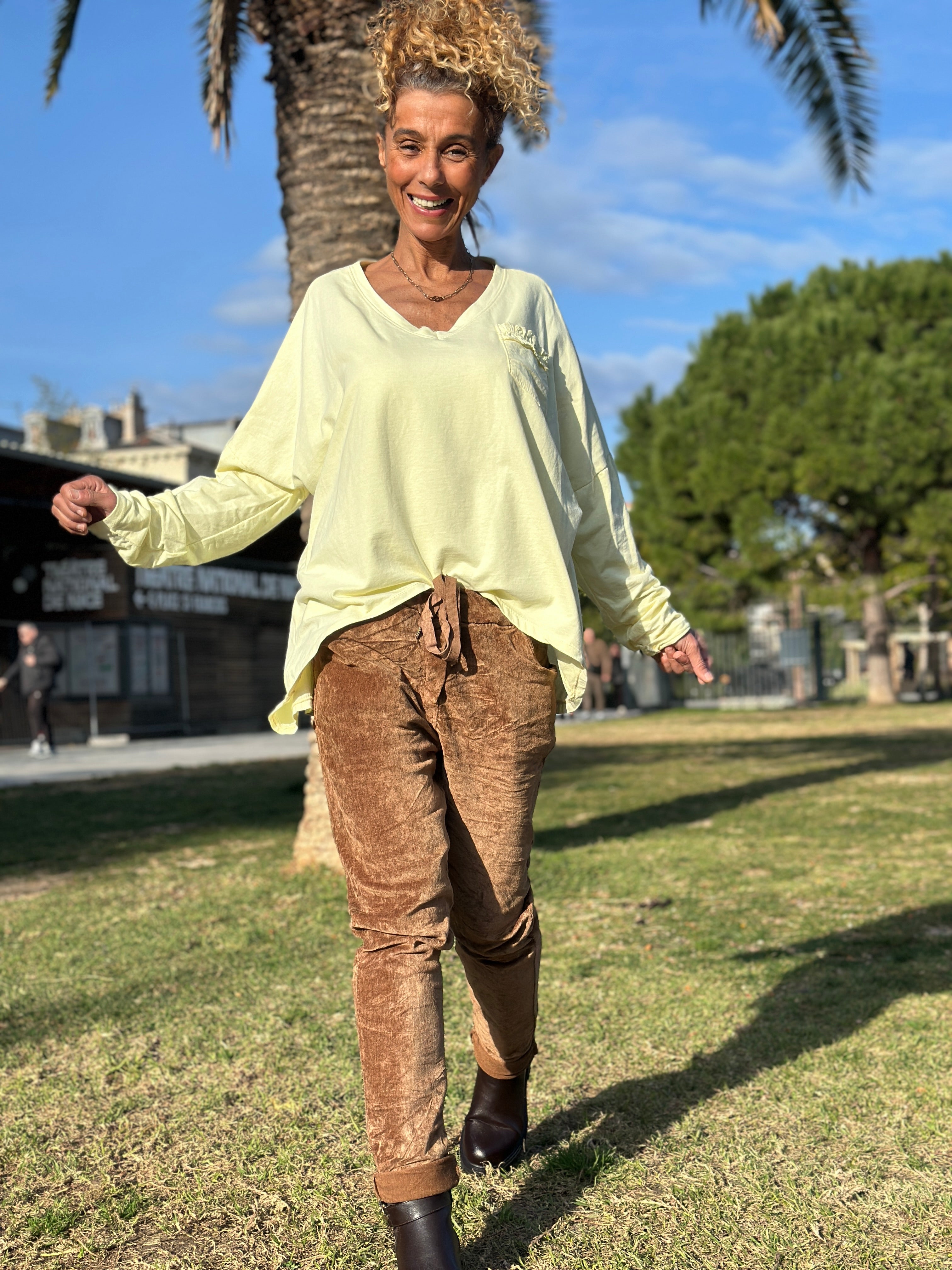 Sweat fin jaune POCHE FROUFROU