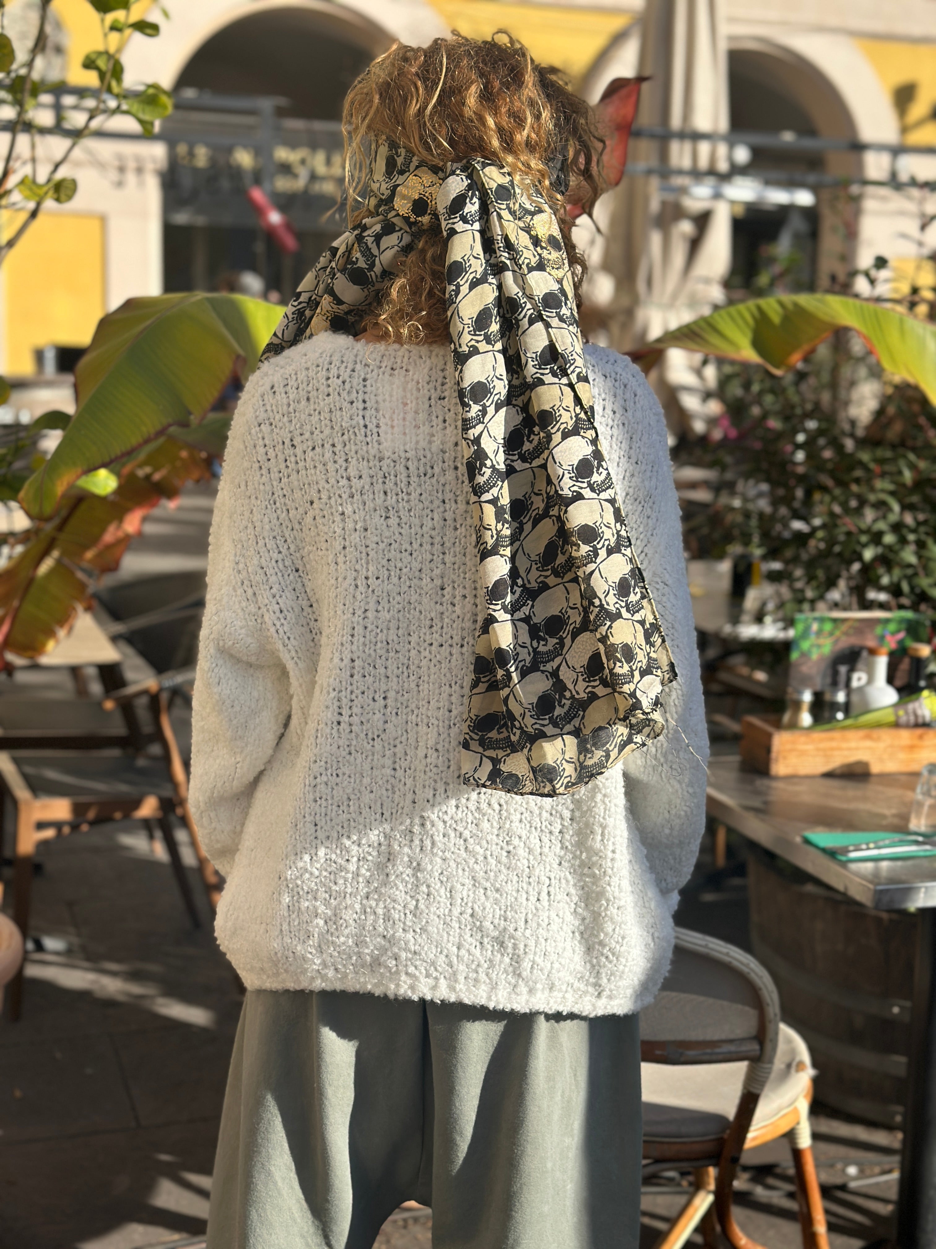 Foulard beige/noir SKULL