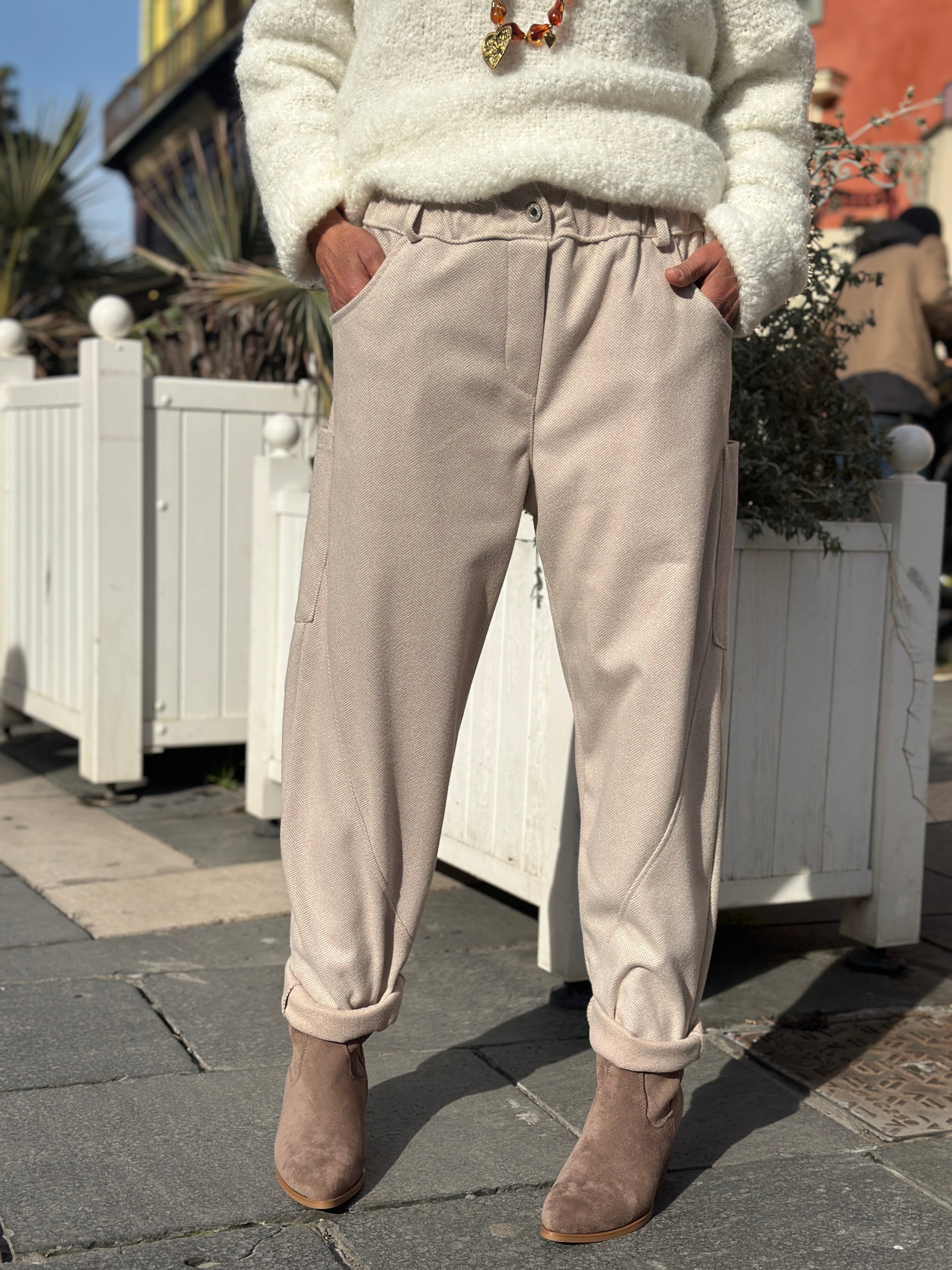 Pantalon beige CHEVRON