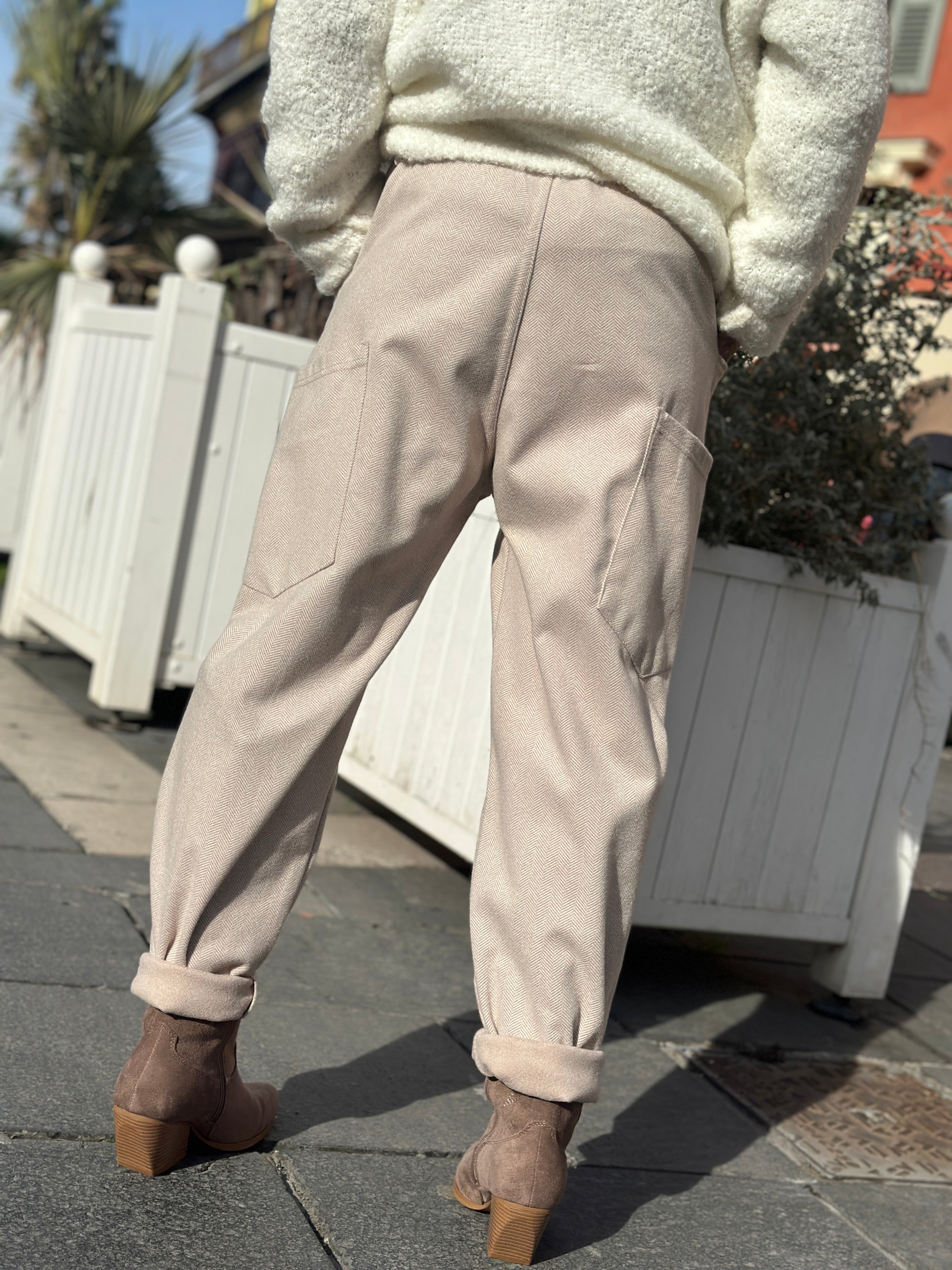 Pantalon beige CHEVRON
