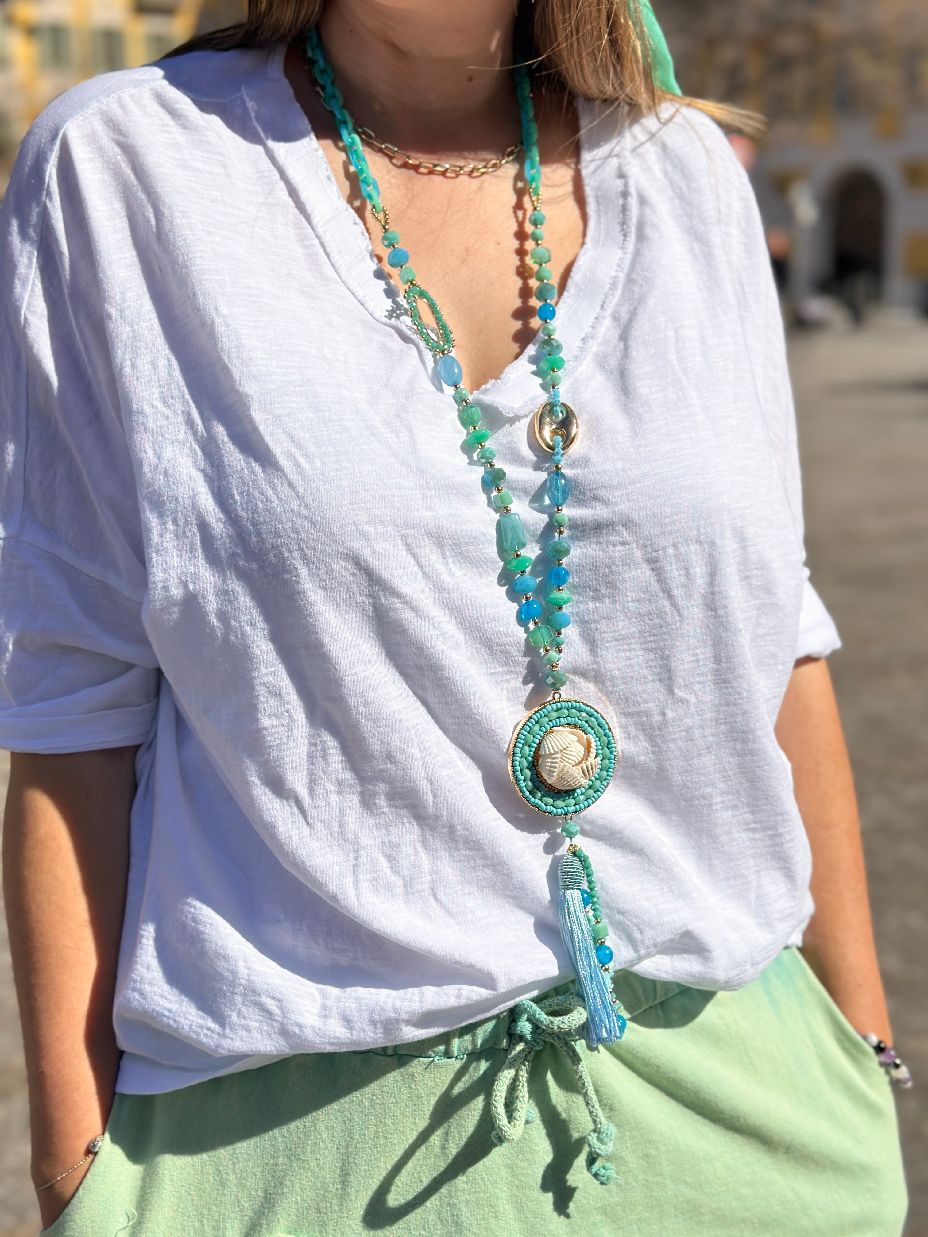 Sautoir bleu COQUILLAGE