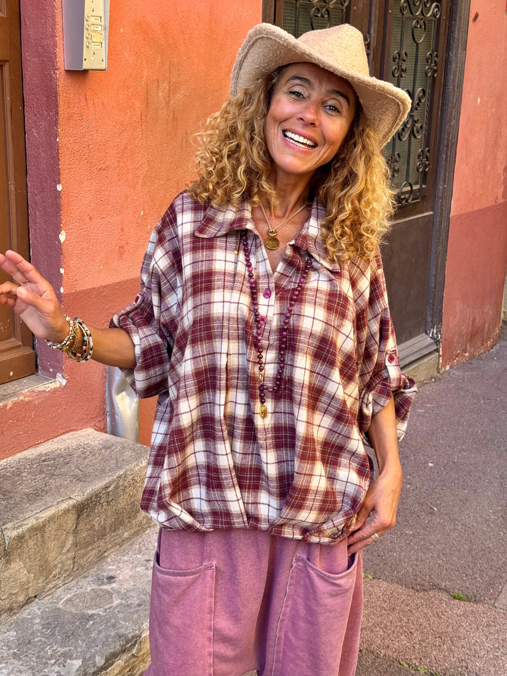 Blouse bordeaux CARREAUX