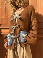 Pull marron NOEUDS LEOPARD