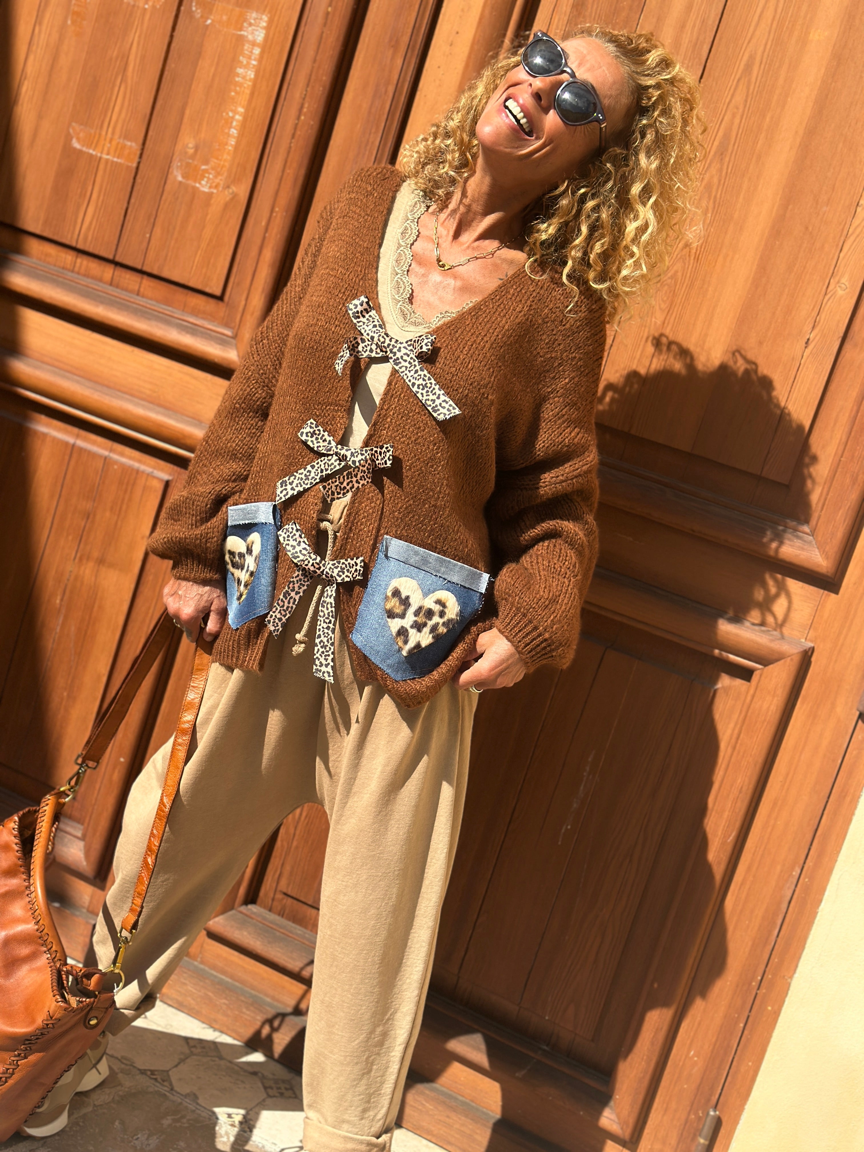 Pull marron NOEUDS LEOPARD
