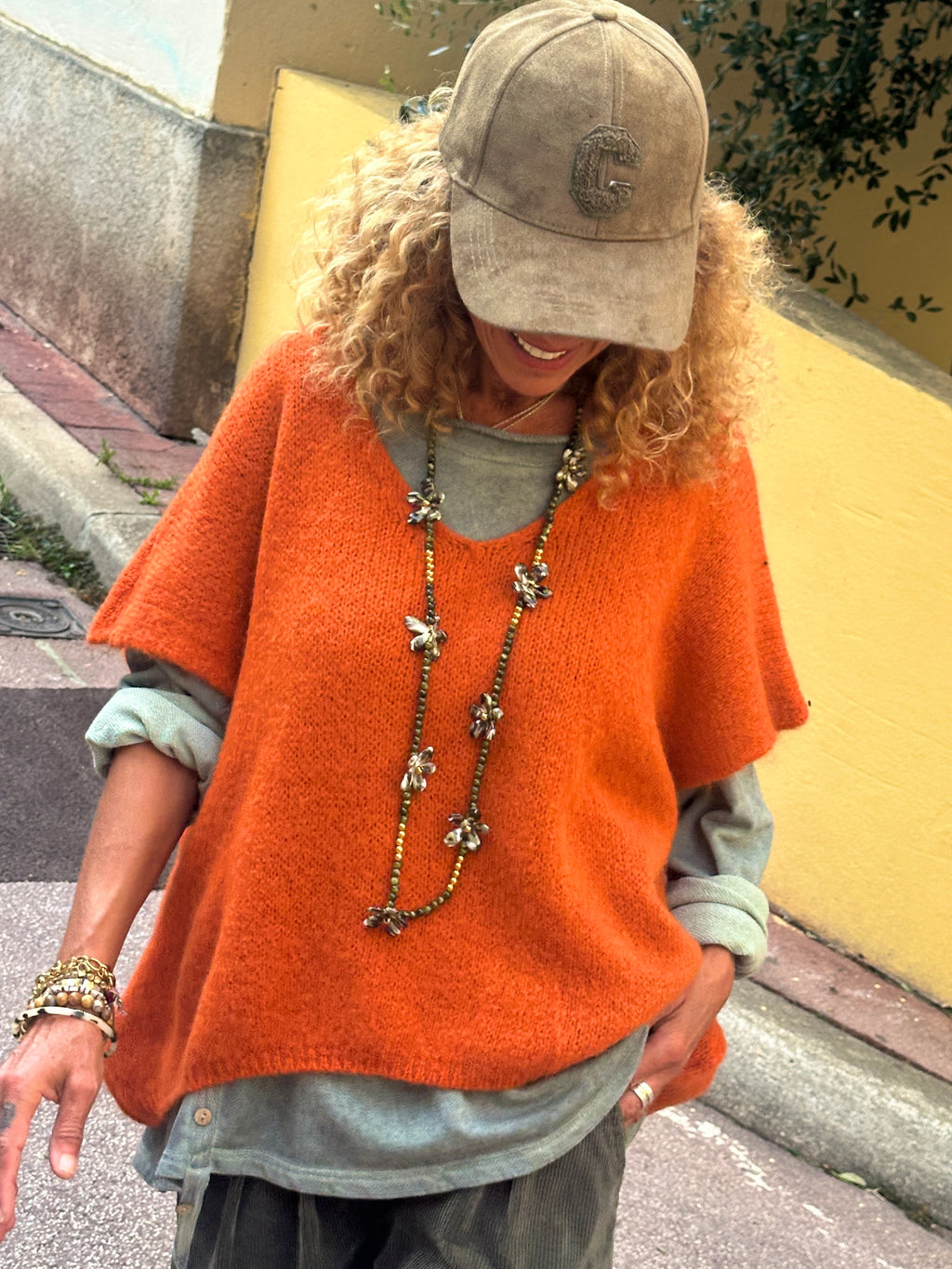 Pull sans manche rouille ELEANA