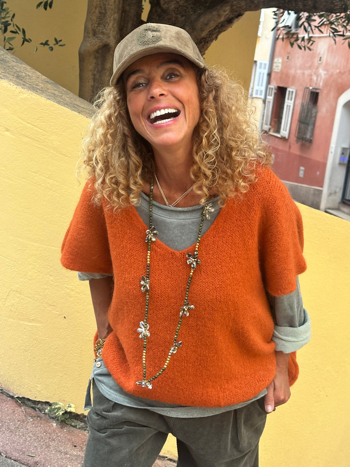 Pull sans manche rouille ELEANA