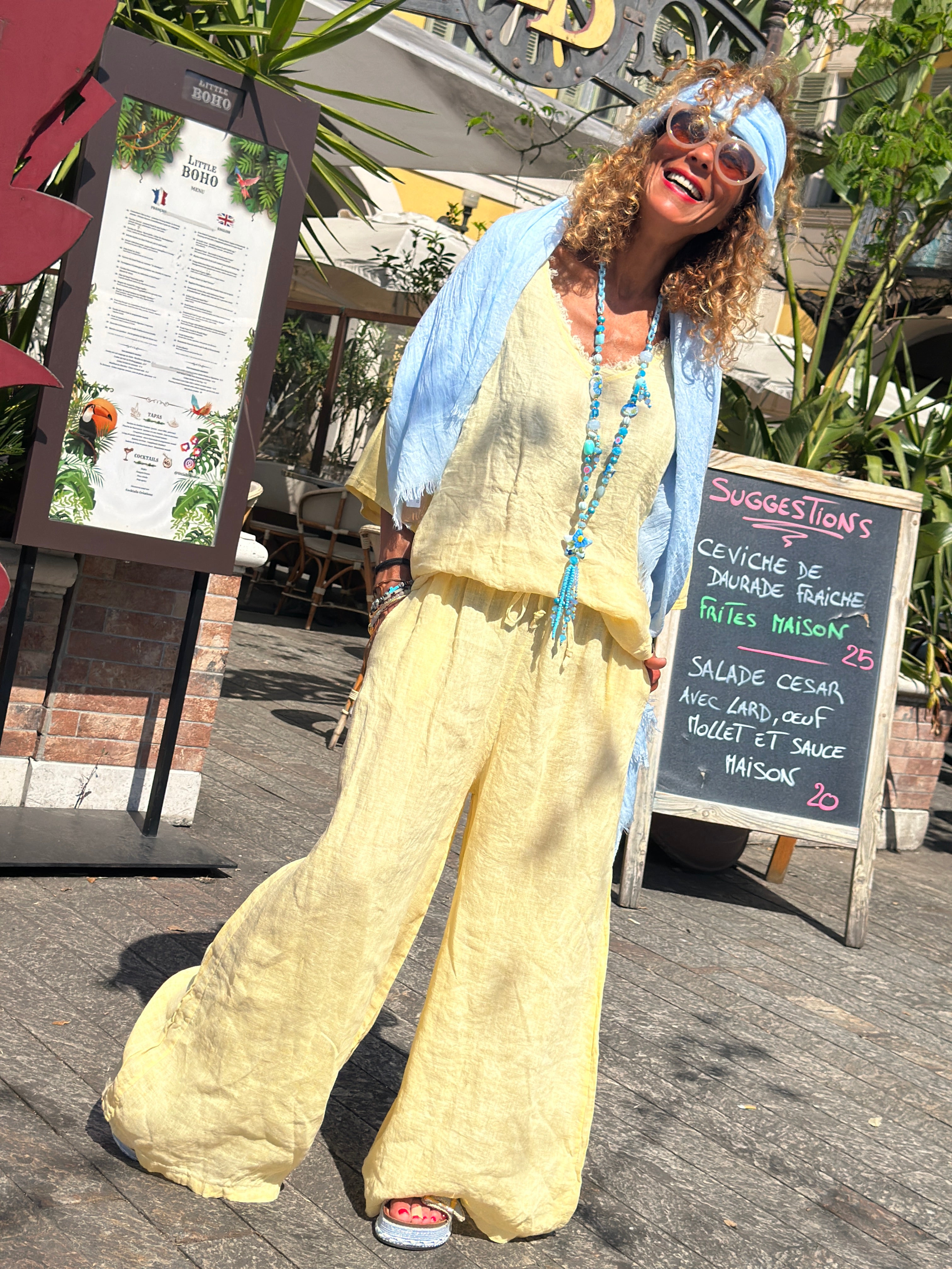Pantalon en lin jaune MAYA