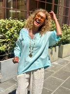 Top turquoise DENTELLE