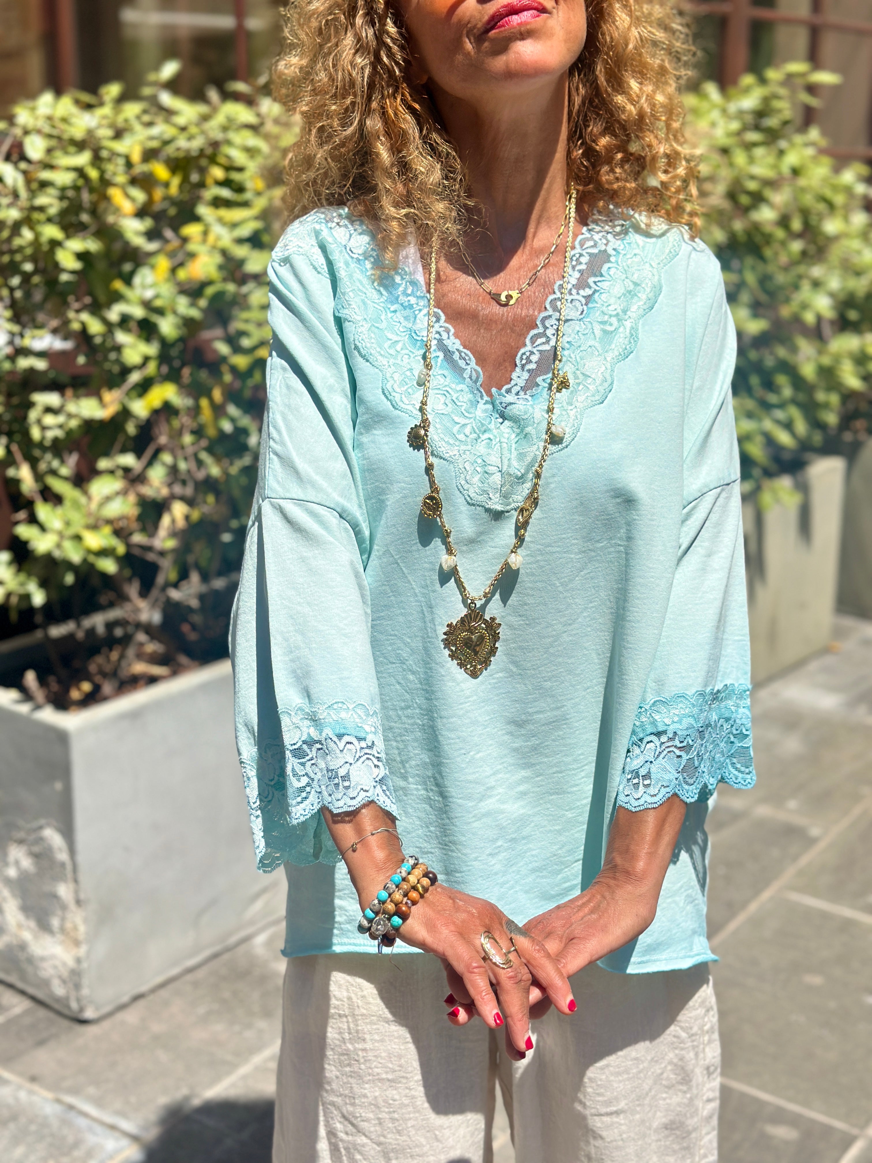 Top turquoise DENTELLE