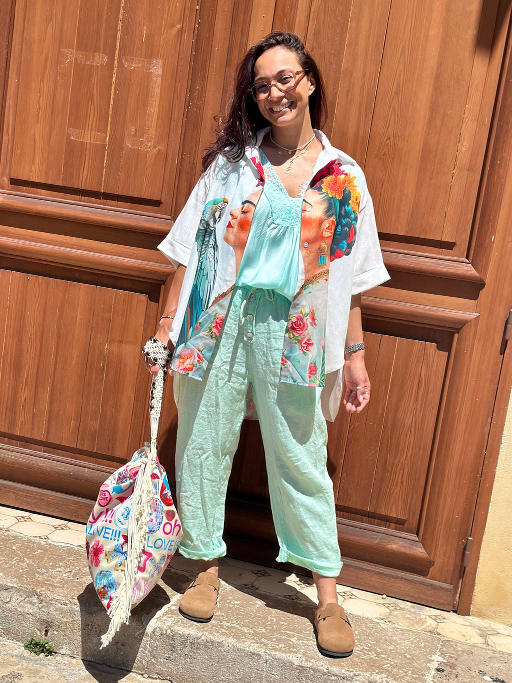 Pantalon vert d'eau lin EDEN
