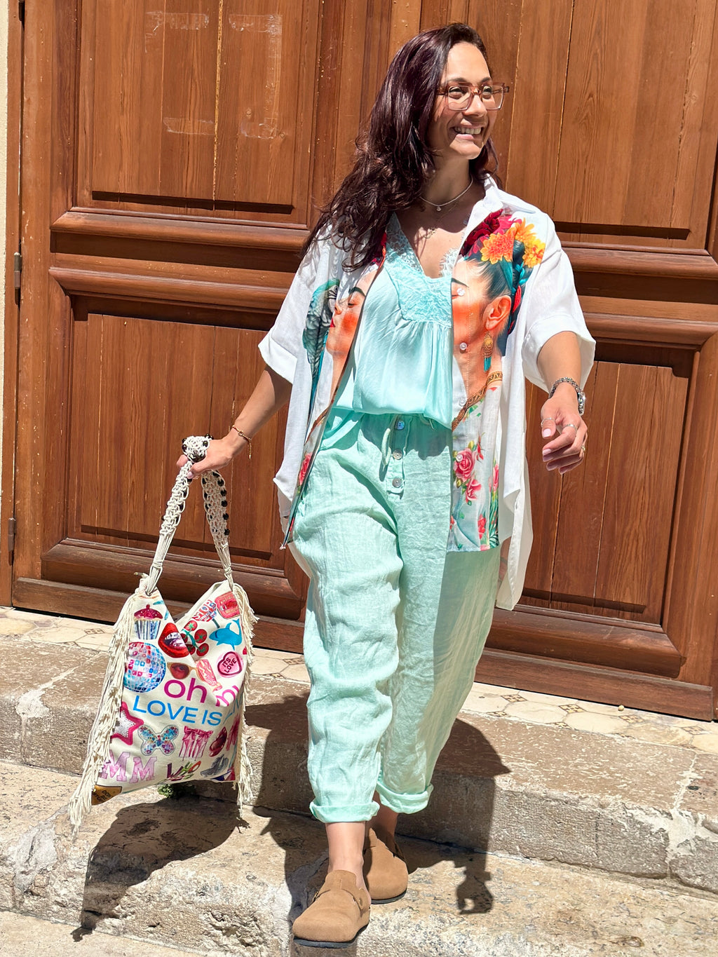 Pantalon vert d'eau lin EDEN