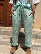 Pantalon vert d'eau lin EDEN