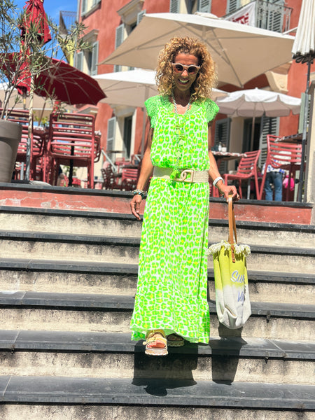 Robe vert fluo LEOPARD