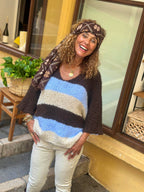 Pull marron/bleu LORA