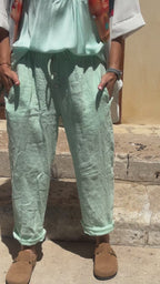Pantalon vert d'eau lin EDEN