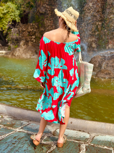 Robe rouge/turquoise JULIETTE