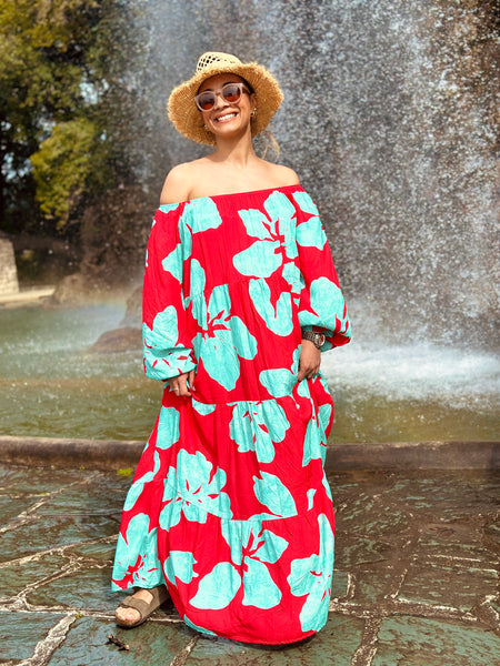 Robe rouge/turquoise LOUISE