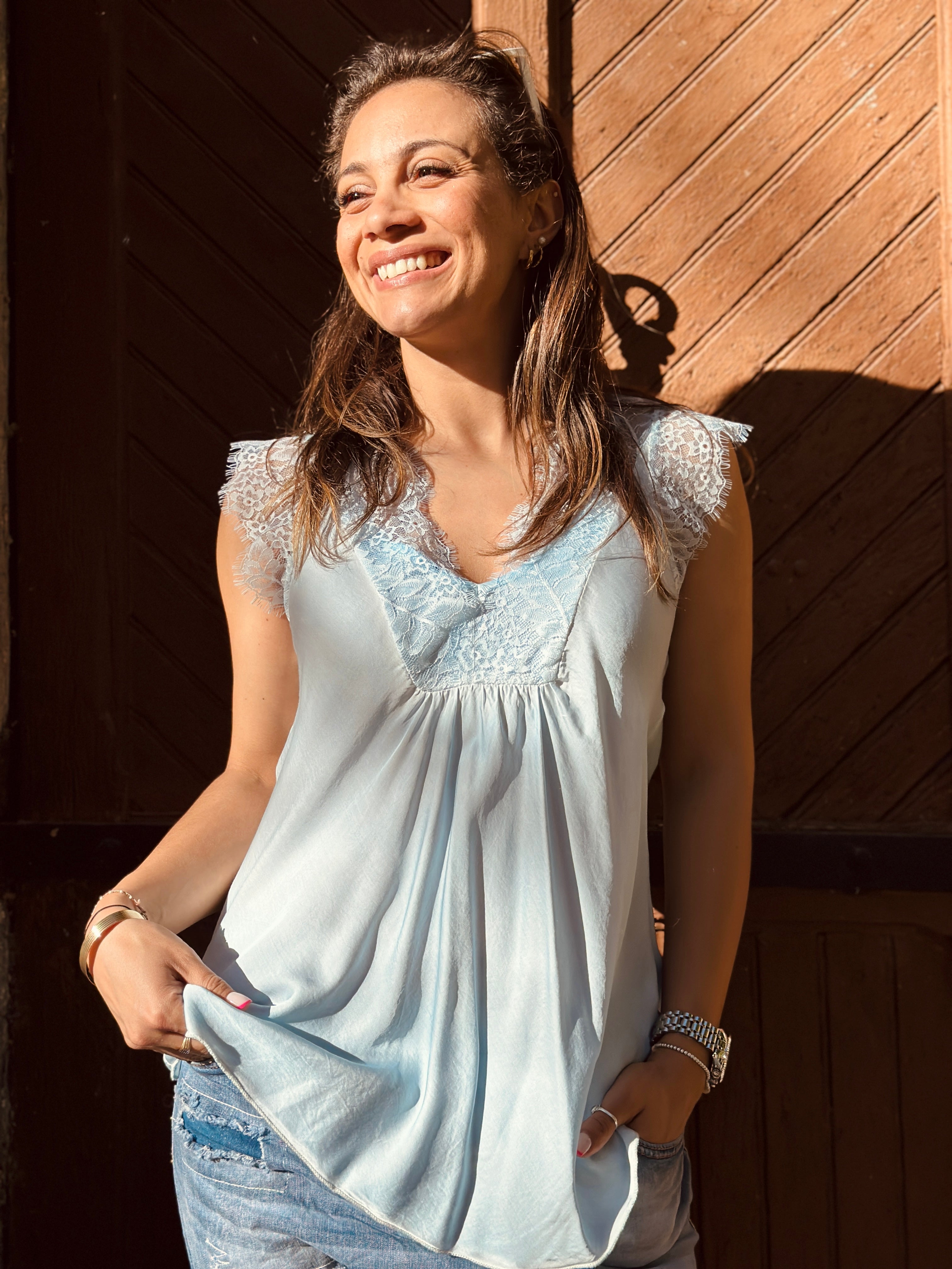 Top bleu ciel LAURINE